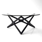 Coffee Table - 39.5" Tempered Glass Top, American Ash Wood, 6-Point Cross Base, Modern Design