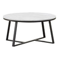 36 Inch Coffee Table, Faux Marble Tabletop, Sturdy Metal Base, White, Black