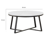 36" Round Coffee Table Faux Marble Top Matte Black Metal Base Modern Living Room Furniture 200lbs Capacity