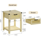 End Table - LED Light, USB & Type-C Charging, Motion Sensor, Rattan Drawer, Farmhouse, 150 lbs