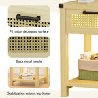 End Table - LED Light, USB & Type-C Charging, Motion Sensor, Rattan Drawer, Farmhouse, 150 lbs