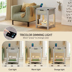 End Table - LED Light, USB & Type-C Charging, Motion Sensor, Rattan Drawer, Farmhouse, 150 lbs
