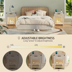 End Table - LED Light, USB & Type-C Charging, Motion Sensor, Rattan Drawer, Farmhouse, 150 lbs