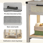 End Table - LED Light, USB & Type-C Charging, Motion Sensor, Rattan Drawer, Farmhouse, 150 lbs