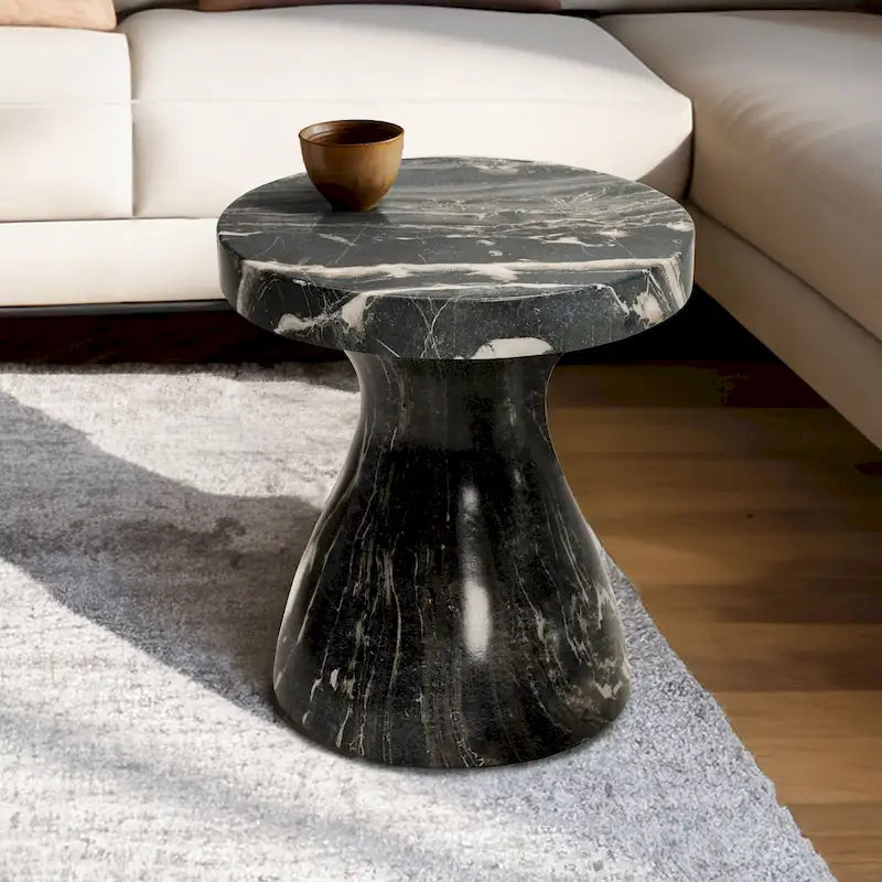 Faux Marble End Table - Weatherproof Concrete, Indoor/Outdoor, 16.14"W x 16.9"H, Multi-Use Stool