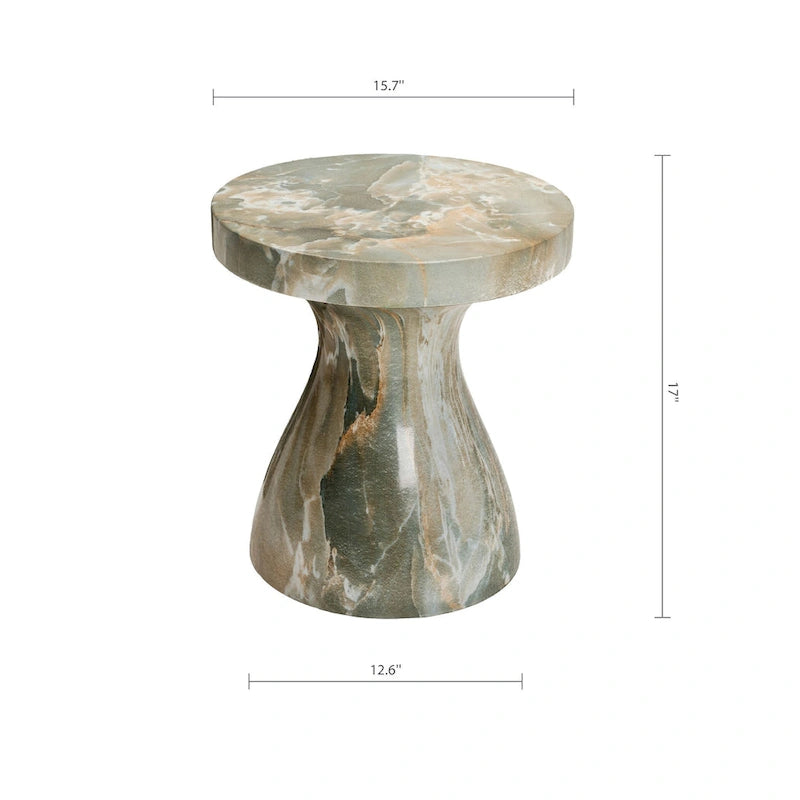 Faux Marble End Table - Weatherproof Concrete, Indoor/Outdoor, 16.14"W x 16.9"H, Multi-Use Stool