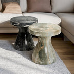 Faux Marble End Table - Weatherproof Concrete, Indoor/Outdoor, 16.14"W x 16.9"H, Multi-Use Stool