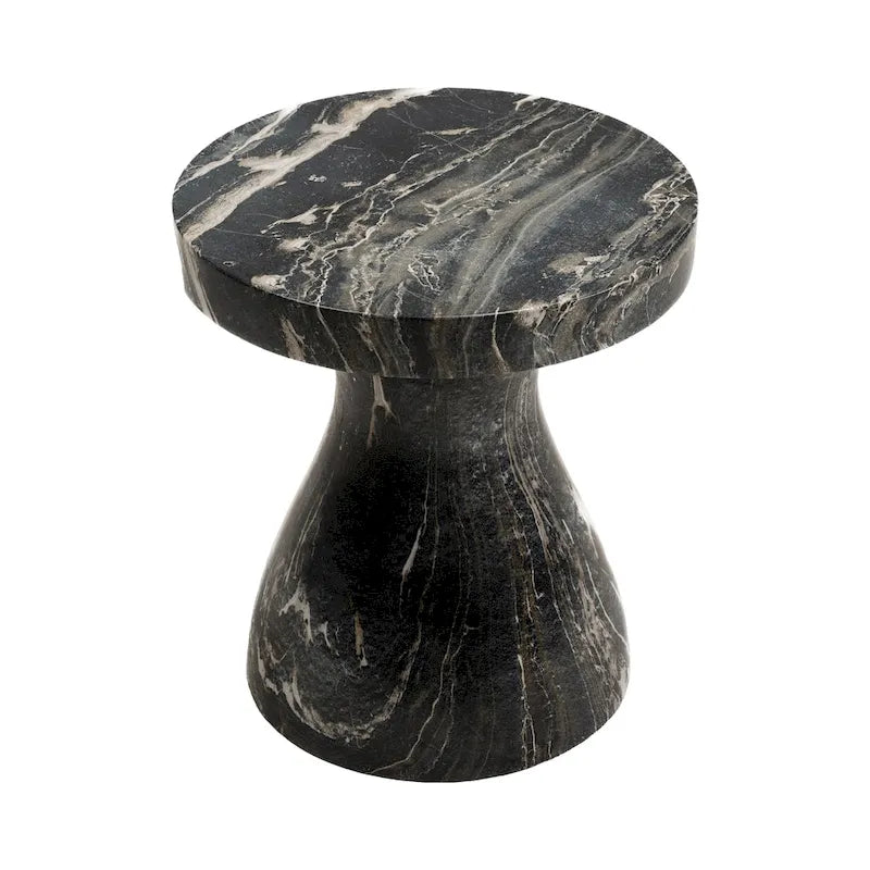 Faux Marble End Table - Weatherproof Concrete, Indoor/Outdoor, 16.14"W x 16.9"H, Multi-Use Stool
