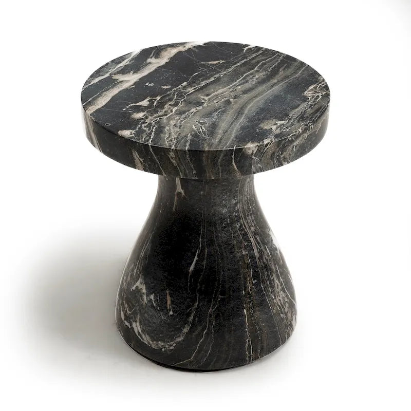 Faux Marble End Table - Weatherproof Concrete, Indoor/Outdoor, 16.14"W x 16.9"H, Multi-Use Stool