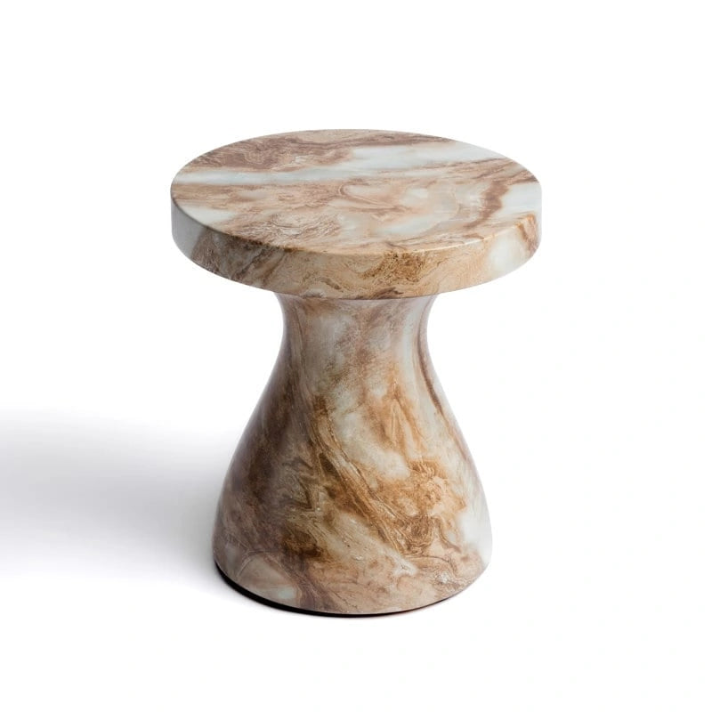 Faux Marble End Table - Weatherproof Concrete, Indoor/Outdoor, 16.14"W x 16.9"H, Multi-Use Stool