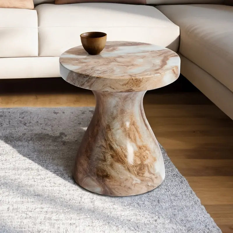 Faux Marble End Table - Weatherproof Concrete, Indoor/Outdoor, 16.14"W x 16.9"H, Multi-Use Stool