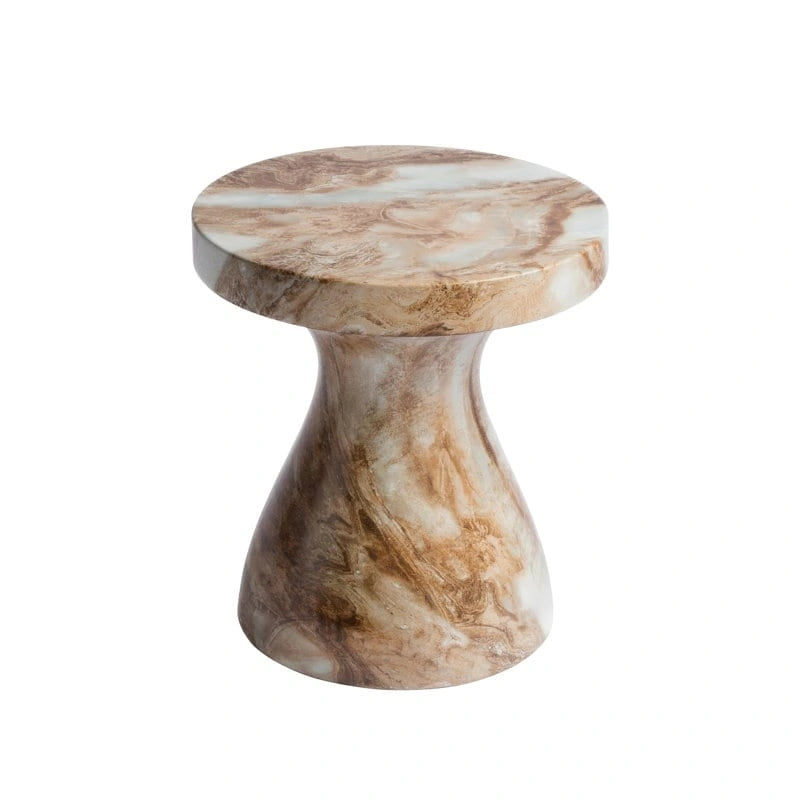 Faux Marble End Table - Weatherproof Concrete, Indoor/Outdoor, 16.14"W x 16.9"H, Multi-Use Stool