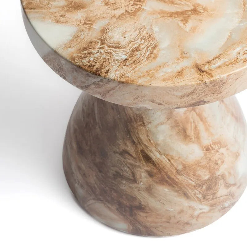 Faux Marble End Table - Weatherproof Concrete, Indoor/Outdoor, 16.14"W x 16.9"H, Multi-Use Stool