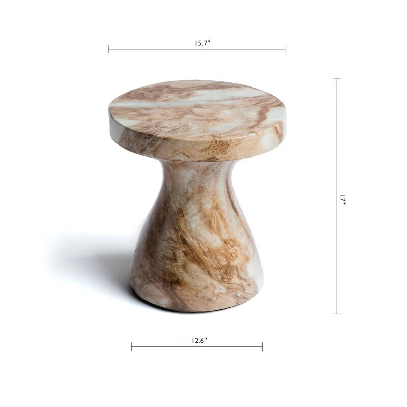 Faux Marble End Table - Weatherproof Concrete, Indoor/Outdoor, 16.14"W x 16.9"H, Multi-Use Stool