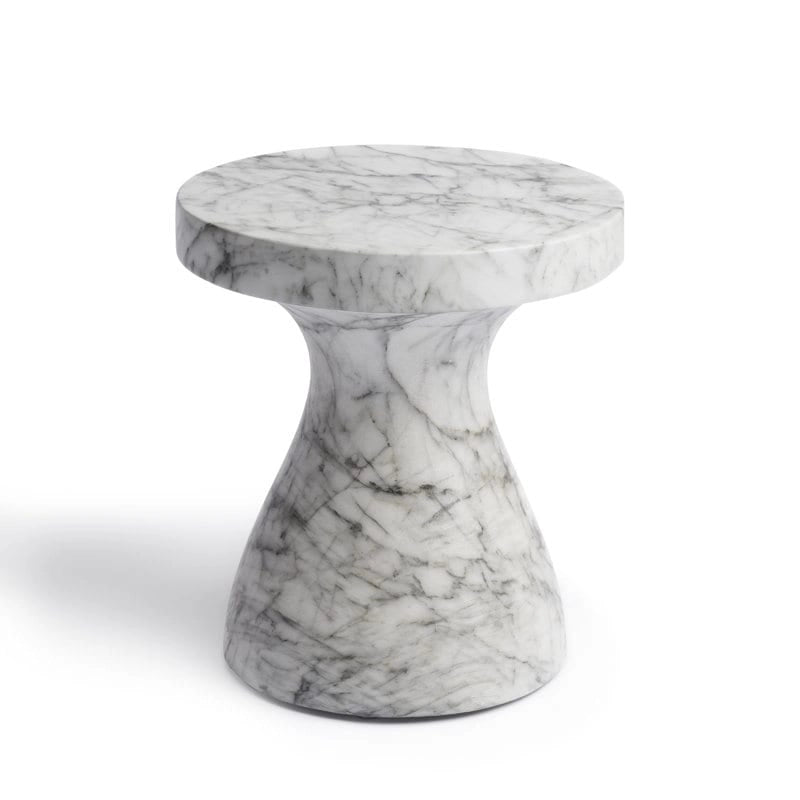 Faux Marble End Table - Weatherproof Concrete, Indoor/Outdoor, 16.14"W x 16.9"H, Multi-Use Stool