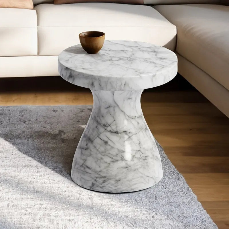 Faux Marble End Table - Weatherproof Concrete, Indoor/Outdoor, 16.14"W x 16.9"H, Multi-Use Stool