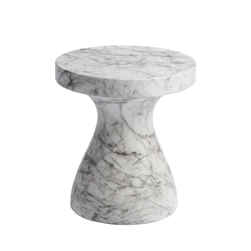 Faux Marble End Table - Weatherproof Concrete, Indoor/Outdoor, 16.14"W x 16.9"H, Multi-Use Stool