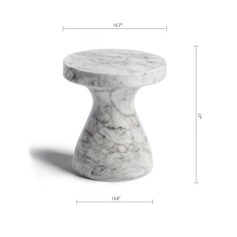 Faux Marble End Table - Weatherproof Concrete, Indoor/Outdoor, 16.14"W x 16.9"H, Multi-Use Stool